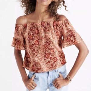 MADEWELL Silk Boho Paisley Off Cold Shoulder Crop